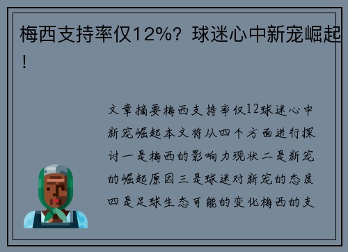梅西支持率仅12%？球迷心中新宠崛起！